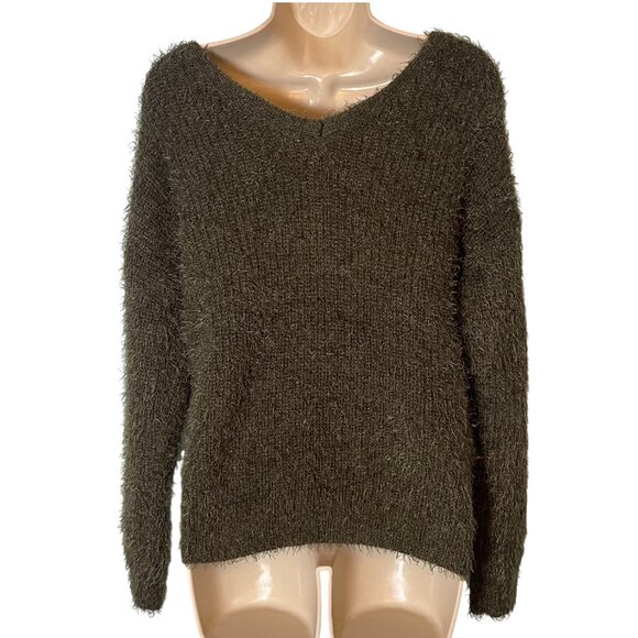 Kaari Blue Women Sweater Green Twist Front Size Large Fuzzy Fairycore Soft Girl - Picture 2 of 10